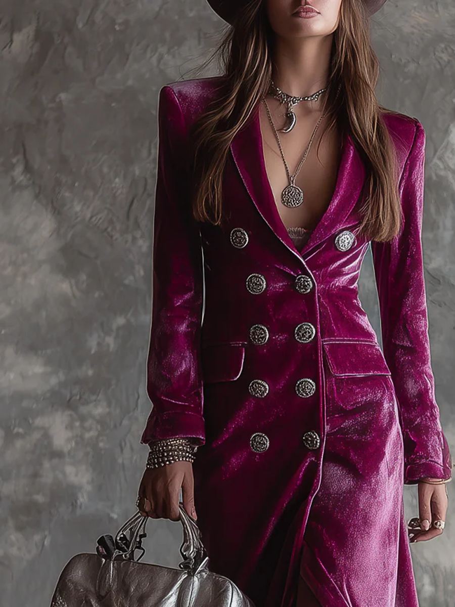 Morgane Baršunasti Dugi Blazer sa Dugmadi