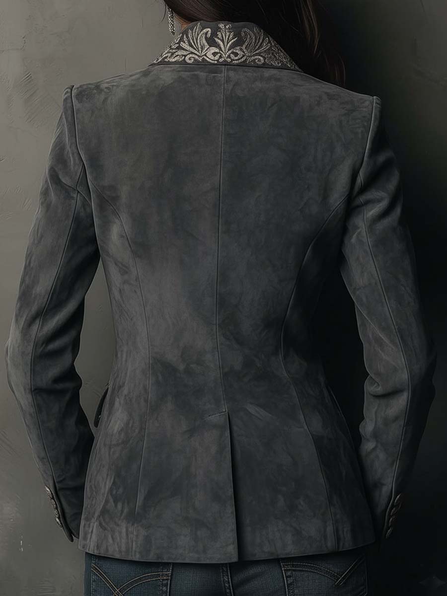 Emilienne Taupe Embossed Cvjetni Ekološki Suede Blazer