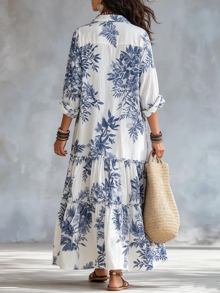 Anika | Plava cvjetna boho maxi haljina