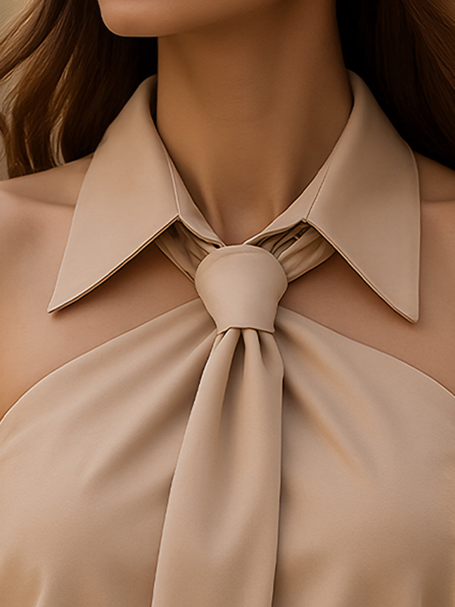 Genevieve Sleeveless Halter Blouse with Neck Tie Detail