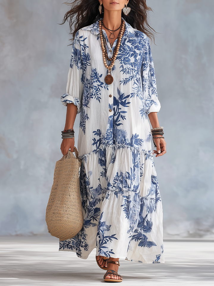 Anika | Plava cvjetna boho maxi haljina