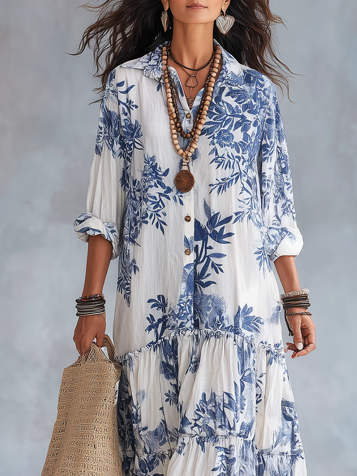 Anika | Plava cvjetna boho maxi haljina