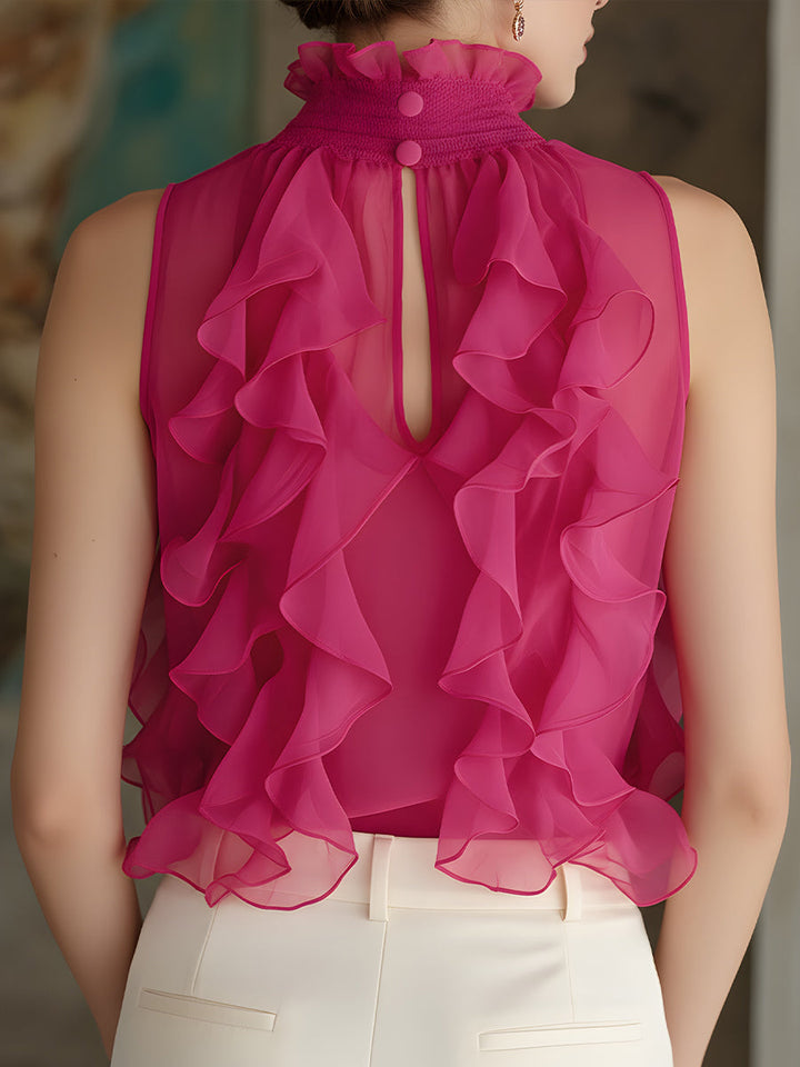 Aurea High-Neck Sleeveless Chiffon Blouse