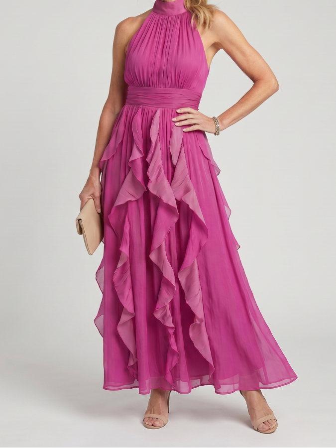 Dalia | Halter Maxi Haljina sa Naborima i Ruffles