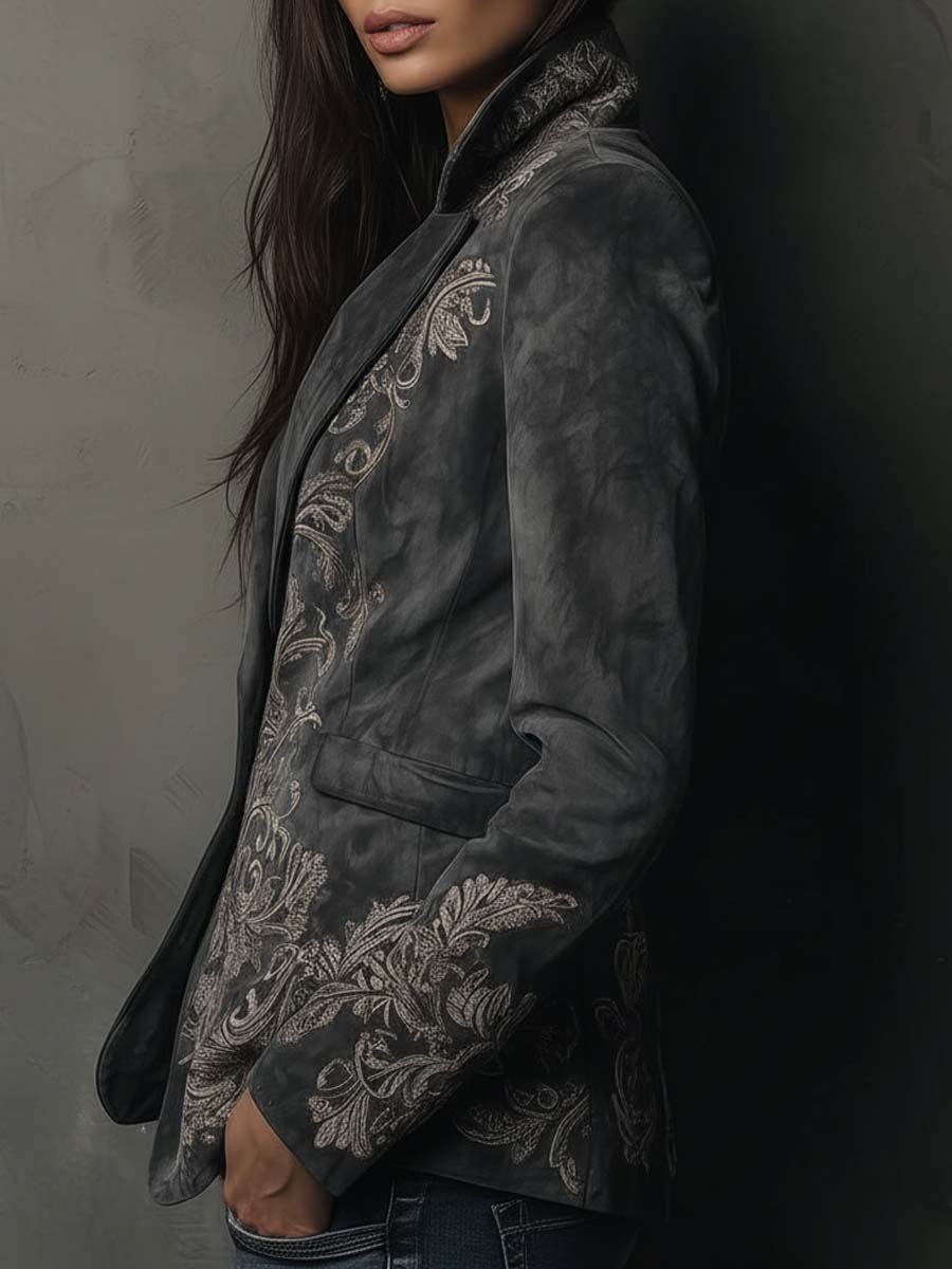 Emilienne Taupe Embossed Cvjetni Ekološki Suede Blazer