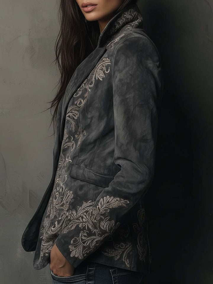Emilienne Taupe Embossed Cvjetni Ekološki Suede Blazer