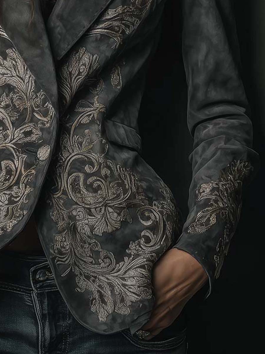 Emilienne Taupe Embossed Cvjetni Ekološki Suede Blazer