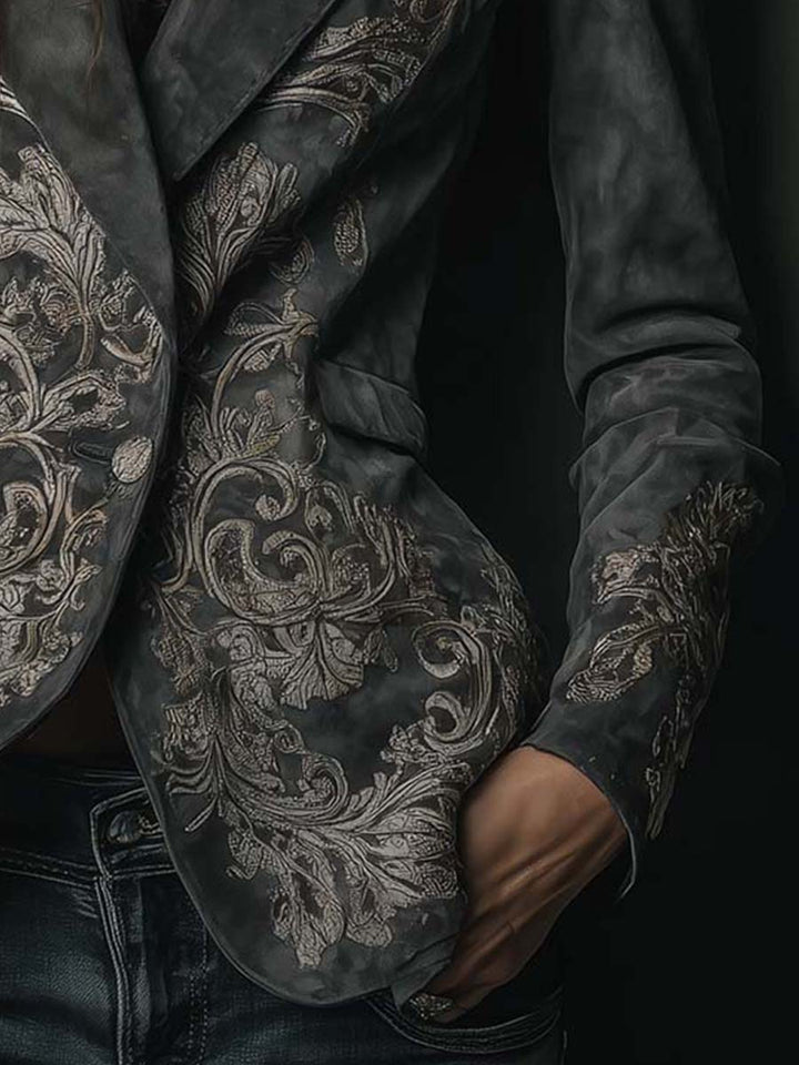 Emilienne Taupe Embossed Cvjetni Ekološki Suede Blazer