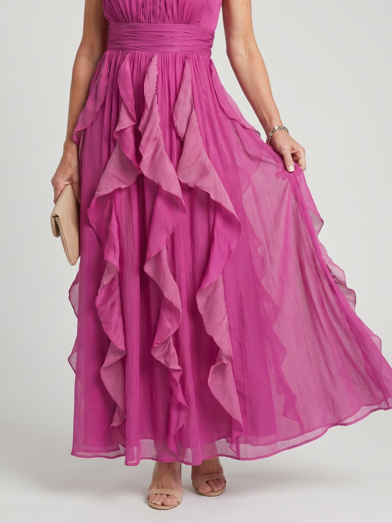 Dalia | Halter Maxi Haljina sa Naborima i Ruffles