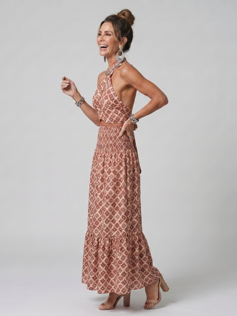 Lisette | Halter Halter Geometrijski Print Izrezani Midi Haljina