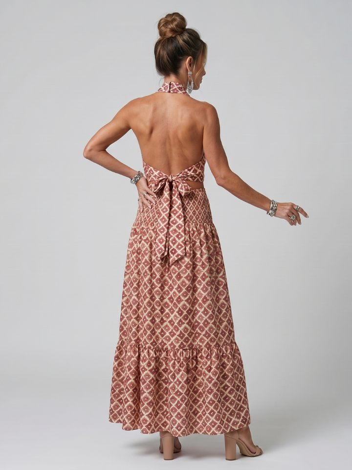 Lisette | Halter Halter Geometrijski Print Izrezani Midi Haljina