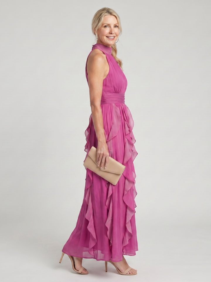 Dalia | Halter Maxi Haljina sa Naborima i Ruffles