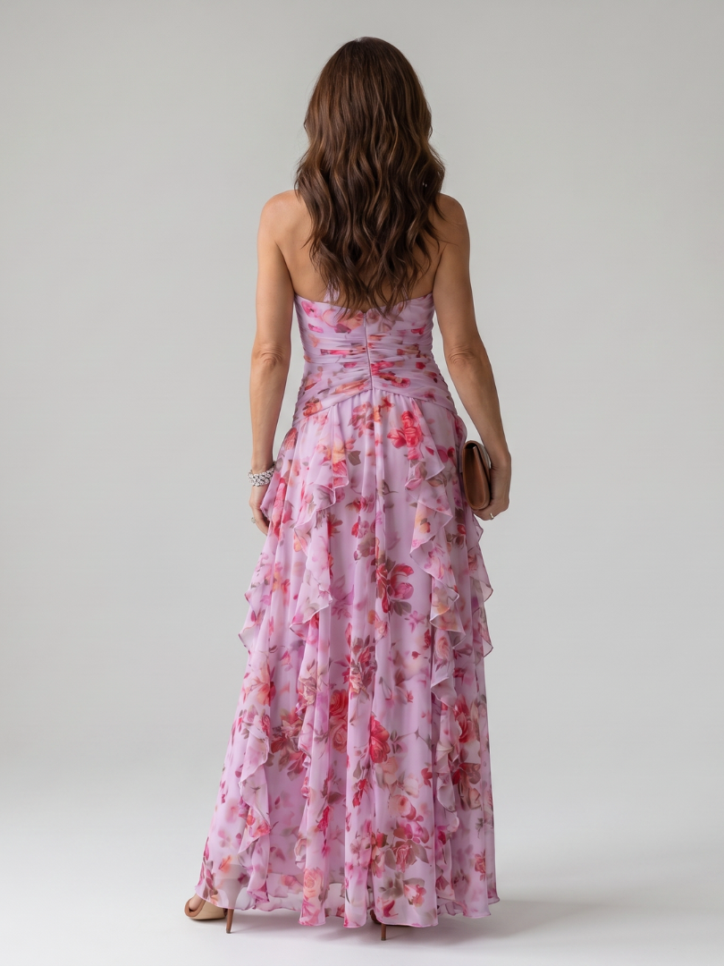 Gabrielle | Halter vrat Ruched Bodice Cvjetna Maxi Haljina