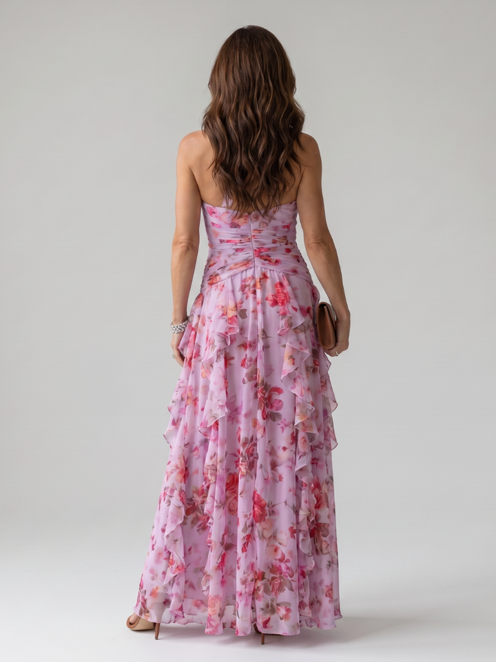 Gabrielle | Halter vrat Ruched Bodice Cvjetna Maxi Haljina