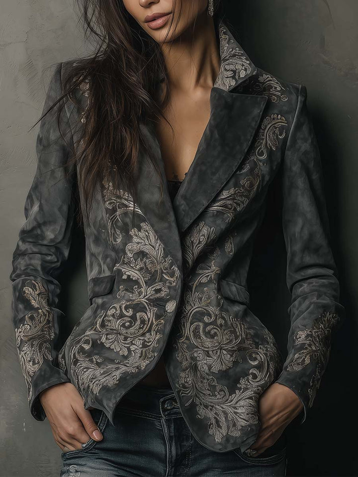 Emilienne Taupe Embossed Cvjetni Ekološki Suede Blazer