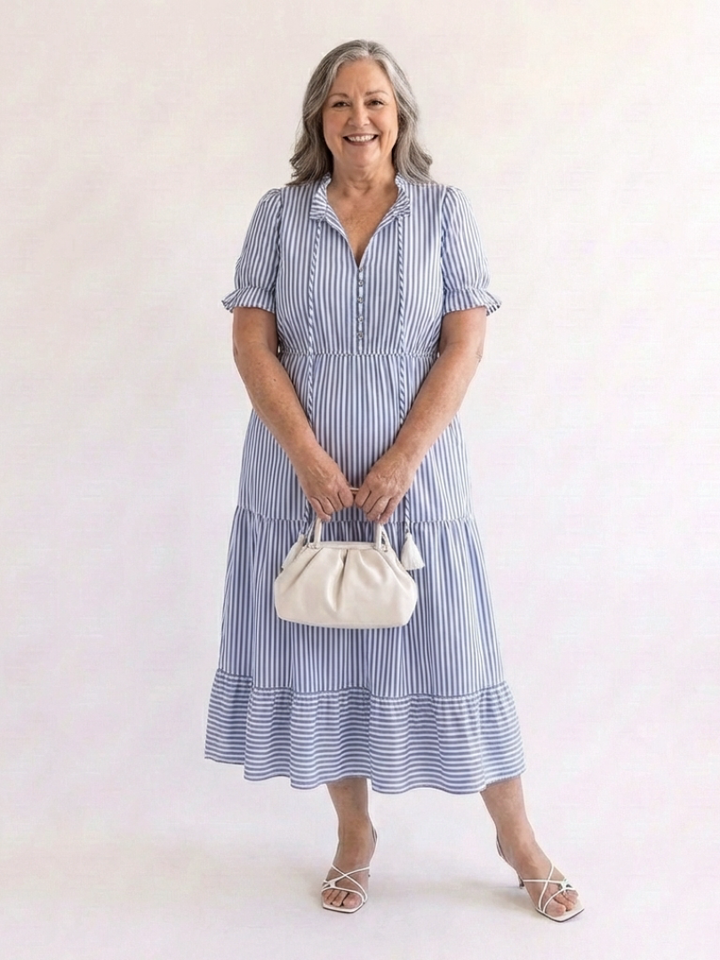 Valerie | Haljina midi dužine sa kratkim rukavima i prugama