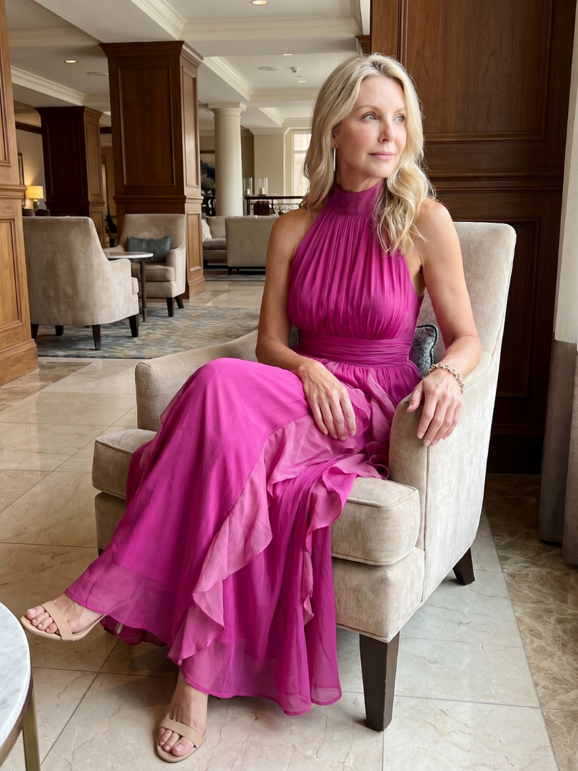 Dalia | Halter Maxi Haljina sa Naborima i Ruffles