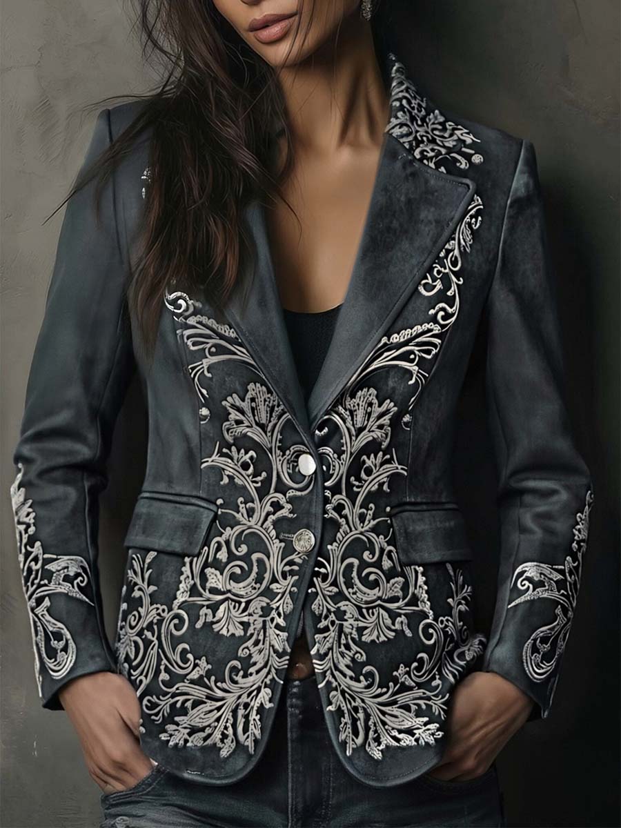 Emilienne Taupe Embossed Cvjetni Ekološki Suede Blazer