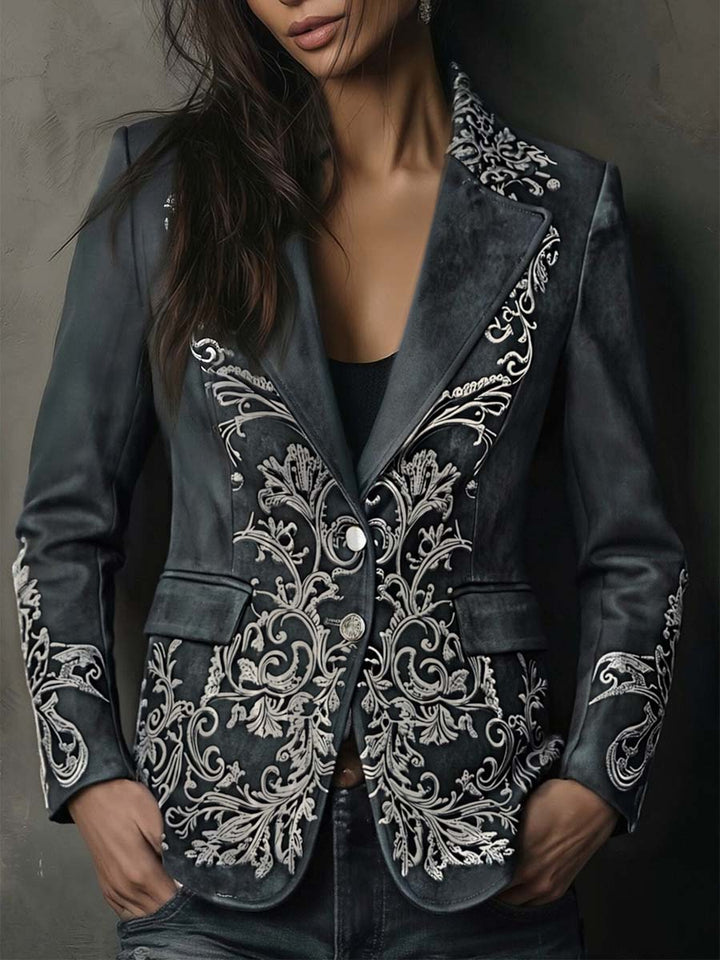 Emilienne Taupe Embossed Cvjetni Ekološki Suede Blazer