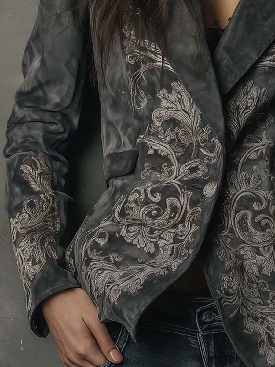 Emilienne Taupe Embossed Cvjetni Ekološki Suede Blazer