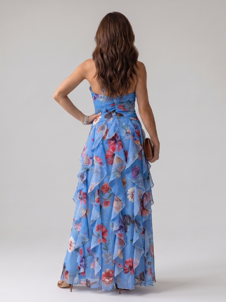 Gabrielle | Halter vrat Ruched Bodice Cvjetna Maxi Haljina