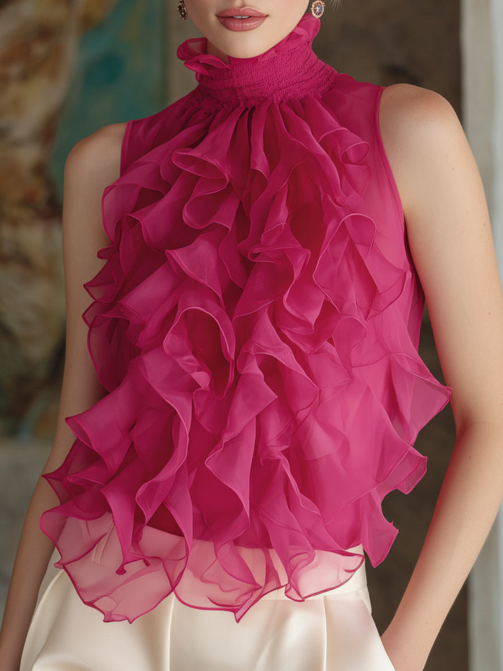 Aurea High-Neck Sleeveless Chiffon Blouse