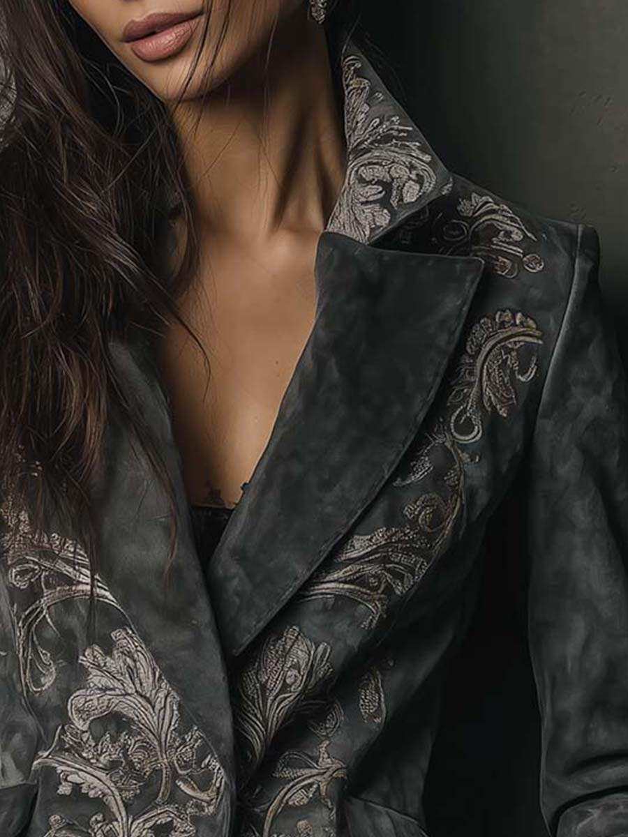 Emilienne Taupe Embossed Cvjetni Ekološki Suede Blazer
