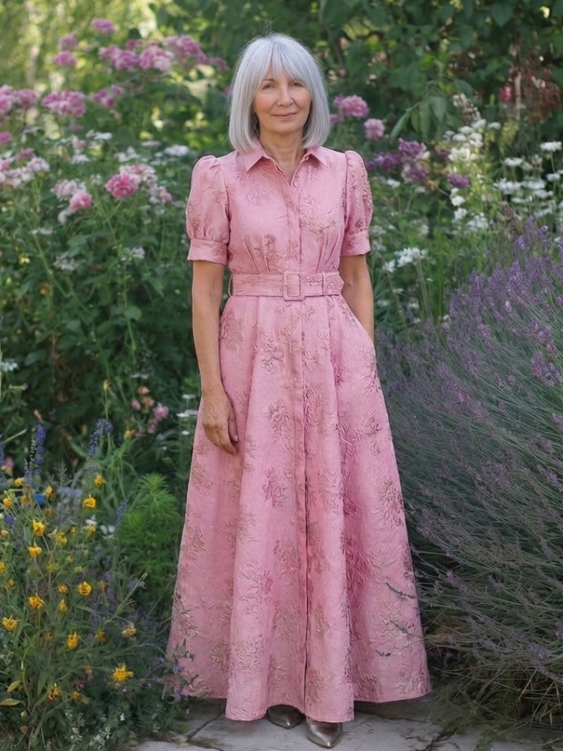 Manon | Haljina sa kratkim rukavima, cvetnim uzorkom i pojasom