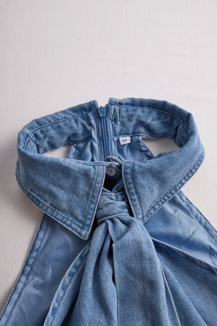Genevieve Sleeveless Halter Blouse with Neck Tie Detail