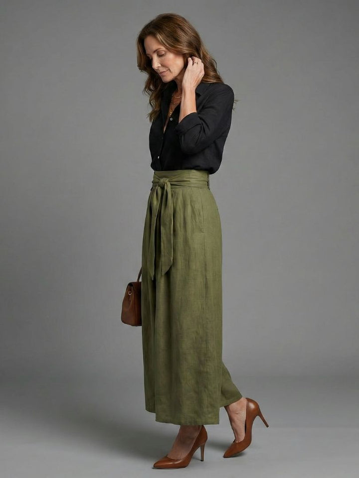 Annick | Dvodelni Set Crna Bluza Maslinasto Zelena Midi Suknja