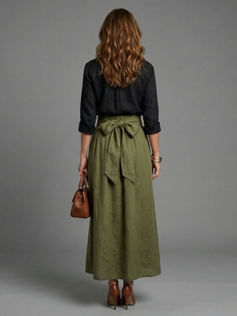 Annick | Dvodelni Set Crna Bluza Maslinasto Zelena Midi Suknja