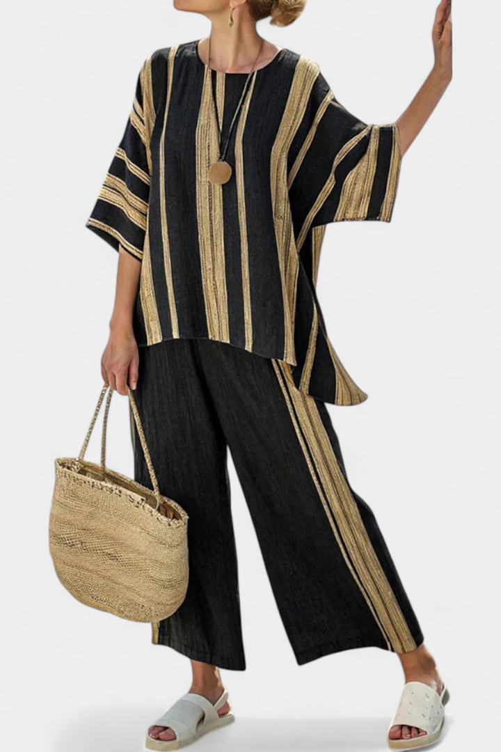 Severine | Udobna Oversized Prugasta Majica i Opusteće Pantalone od Platna
