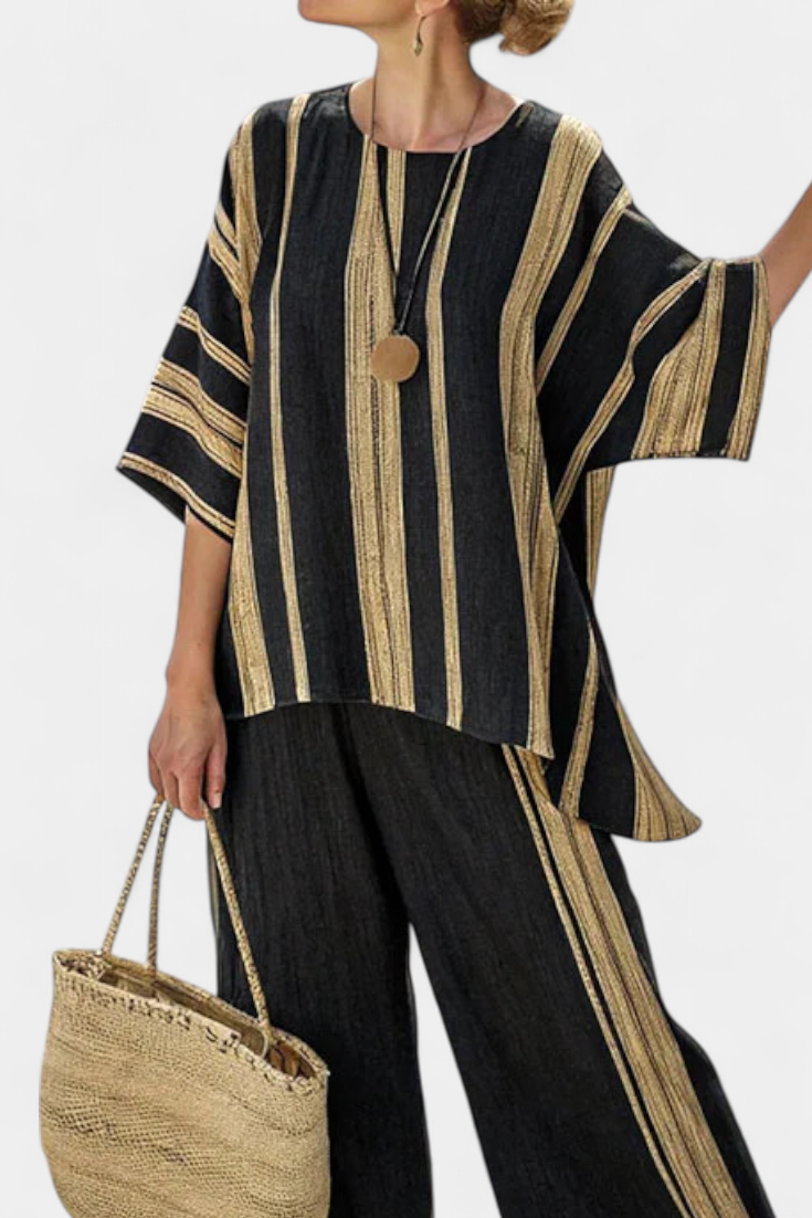 Severine | Udobna Oversized Prugasta Majica i Opusteće Pantalone od Platna