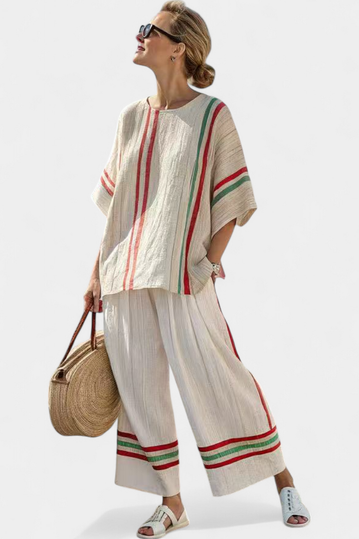 Solveig | Udobna Boho Print Bluzica i Pantalone Šireg Kroja