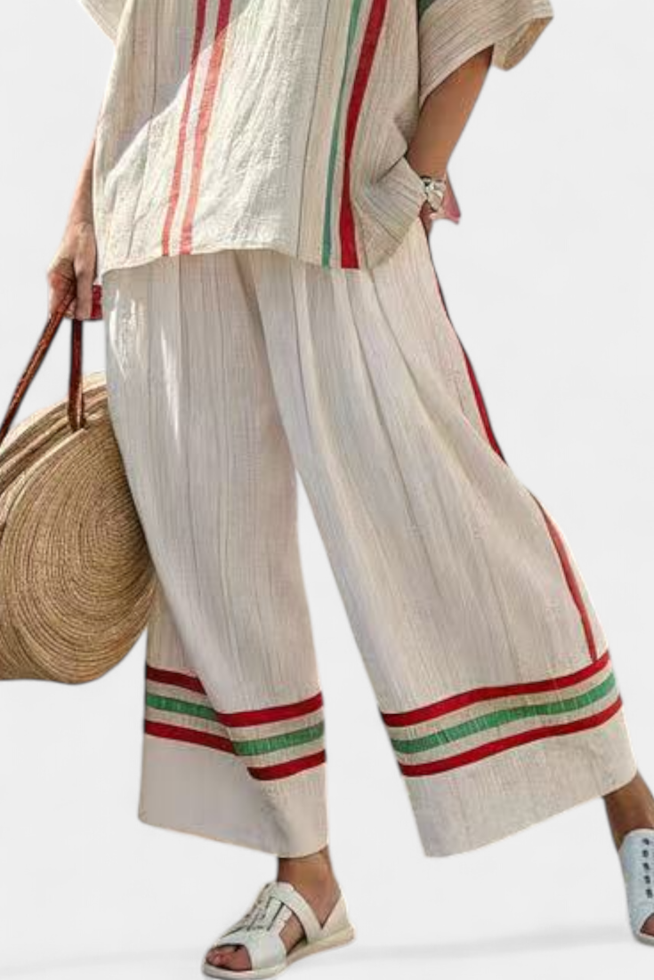 Solveig | Udobna Boho Print Bluzica i Pantalone Šireg Kroja