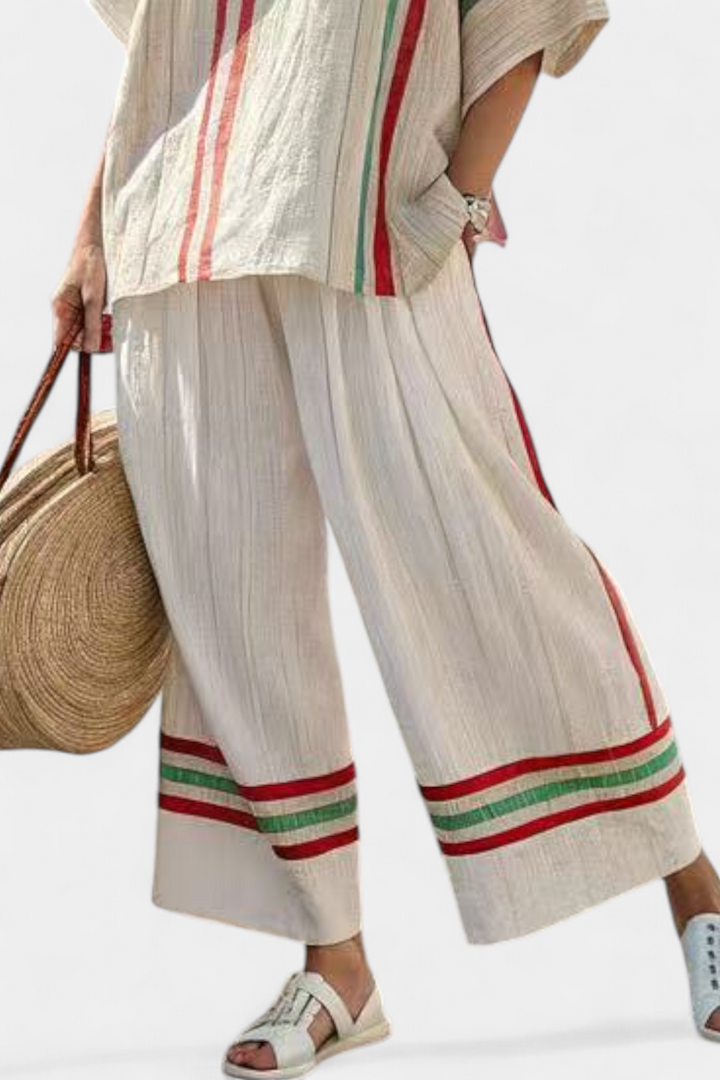 Solveig | Udobna Boho Print Bluzica i Pantalone Šireg Kroja
