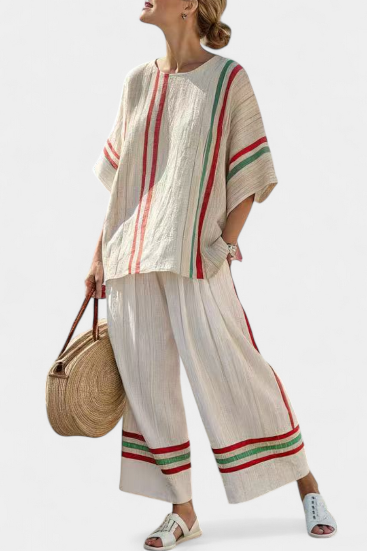 Solveig | Udobna Boho Print Bluzica i Pantalone Šireg Kroja