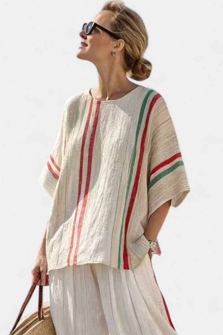 Solveig | Udobna Boho Print Bluzica i Pantalone Šireg Kroja