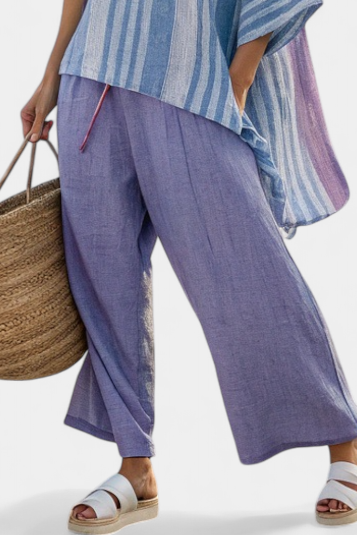 Edwige | Elegantna Lila i Nebesko Plava Majica & Lanene Pantalone