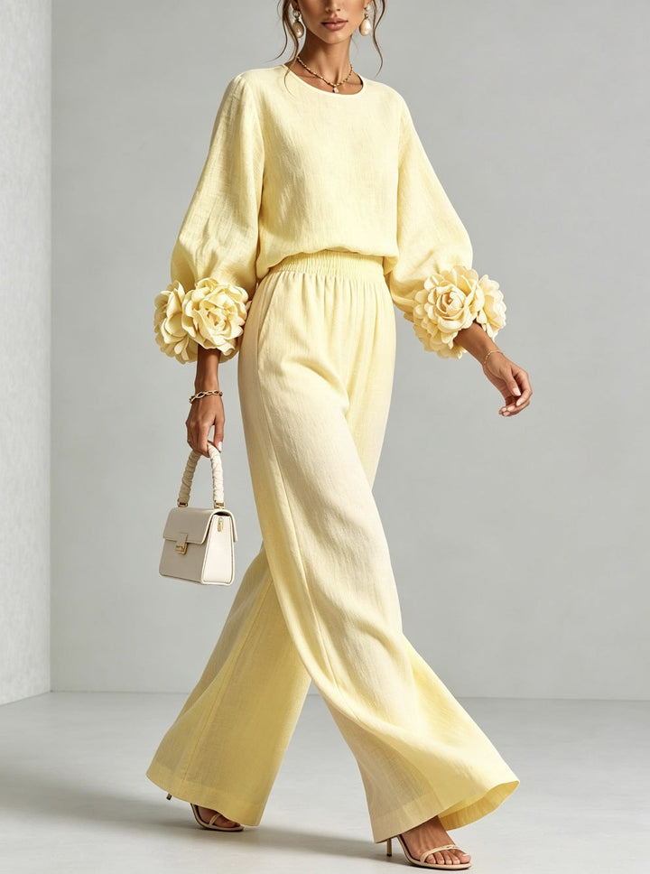 ANĐELIJA | Dvodelni komplet sa cvetnim manžetnama