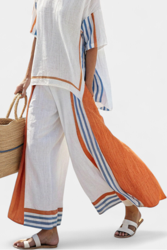Ileana | Udobne široke prugaste pantalone i lanena majica