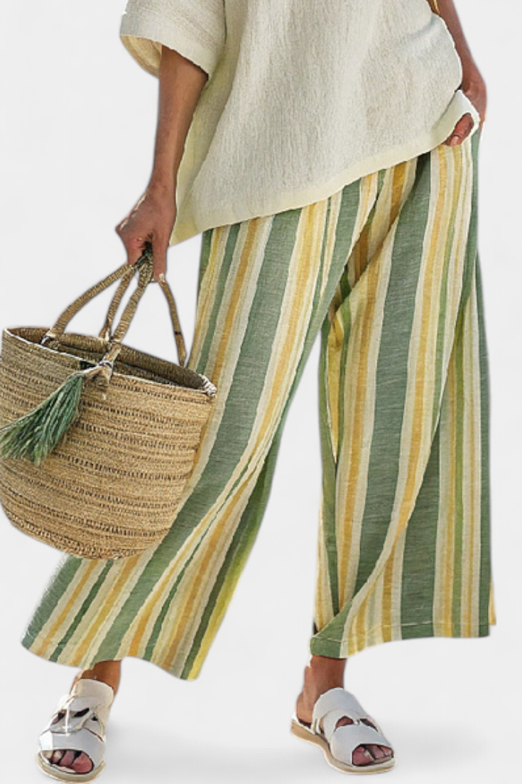 Jocelyne | Sofisticirani Top i Prugaste Lino Pantalone
