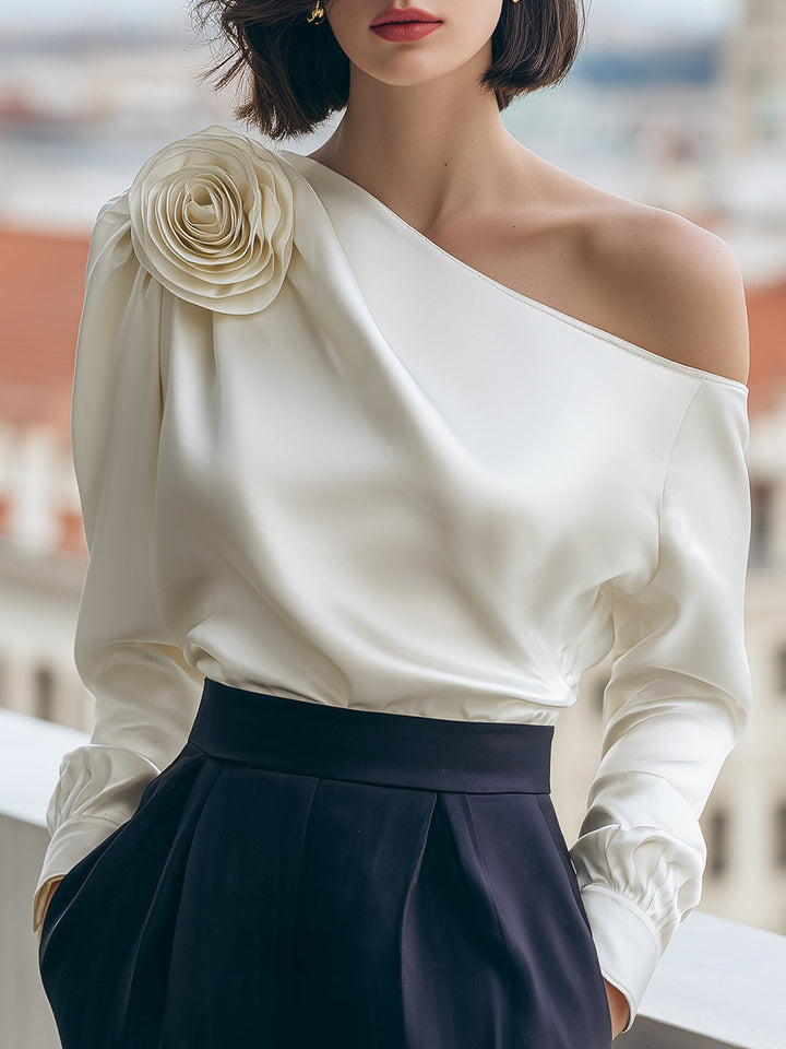 Karolina Satenski Top Na Jedno Rame Sa 3D Cvjetnim Appliqué-om