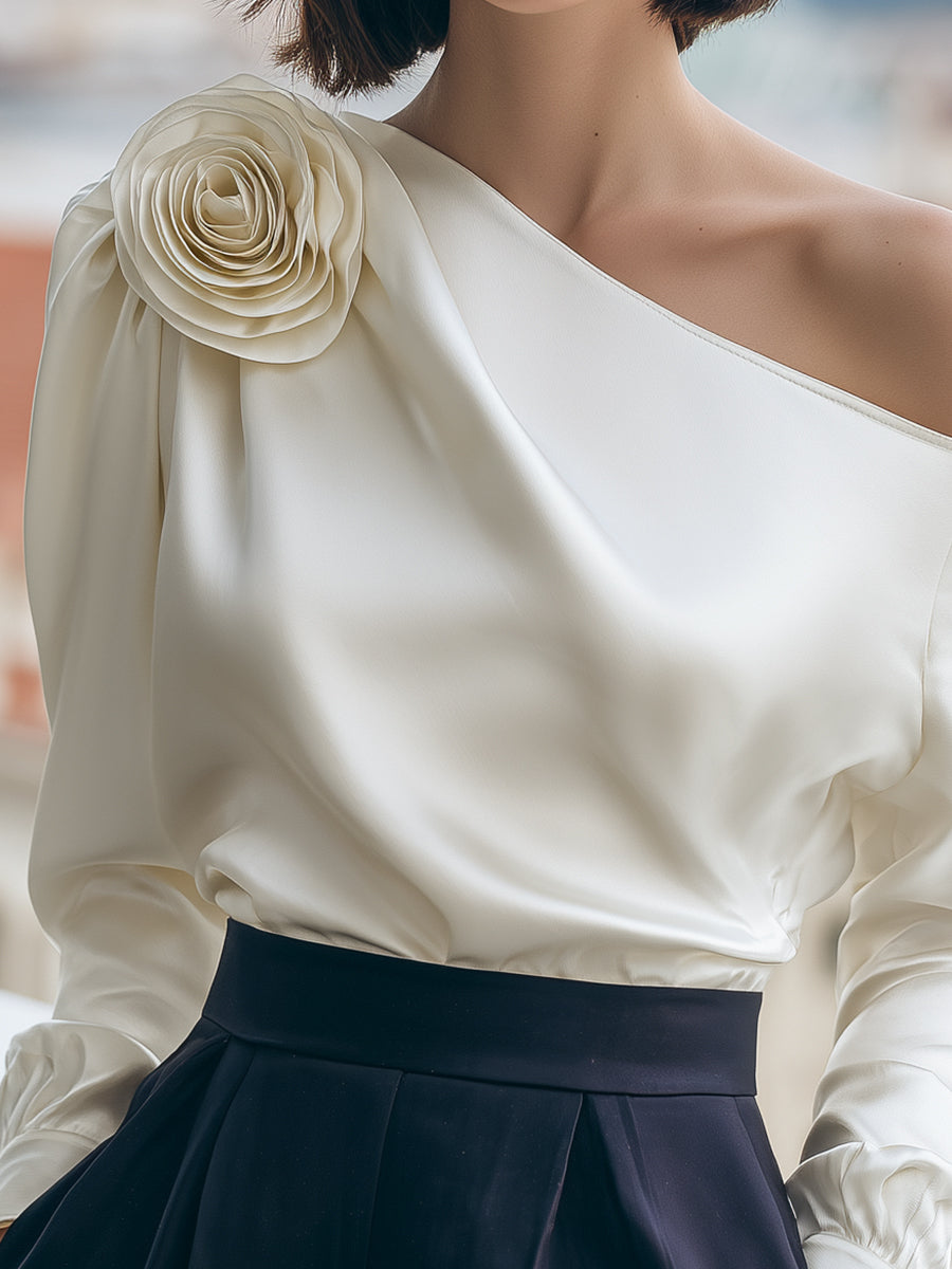 Karolina Satenski Top Na Jedno Rame Sa 3D Cvjetnim Appliqué-om