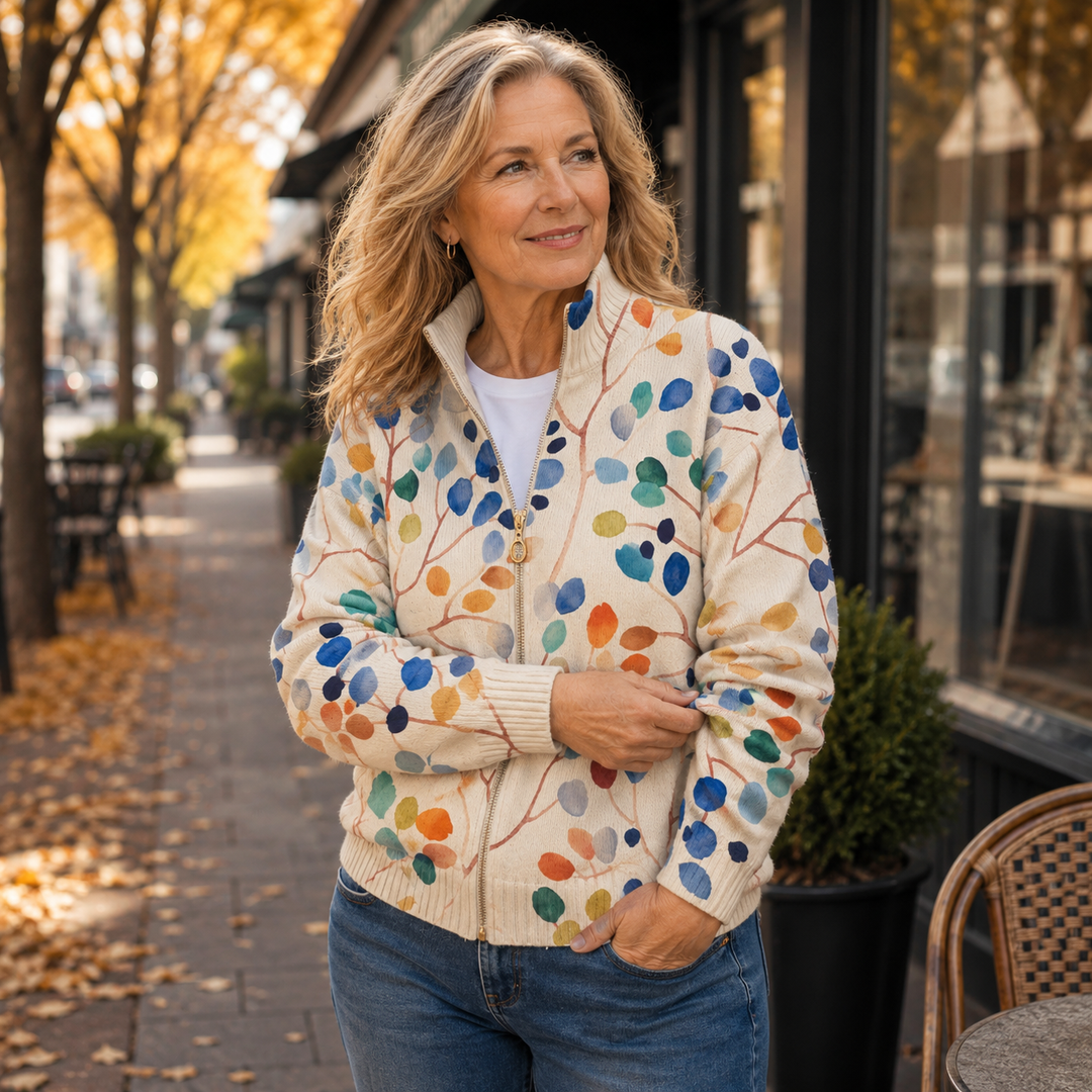 Rosemonde | Botanički Print Lišća Zip Kardigan