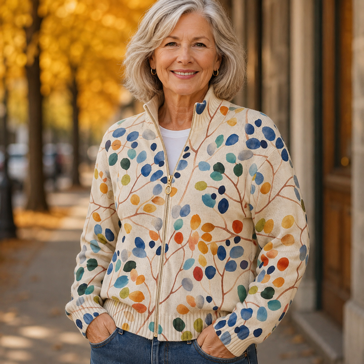Rosemonde | Botanički Print Lišća Zip Kardigan