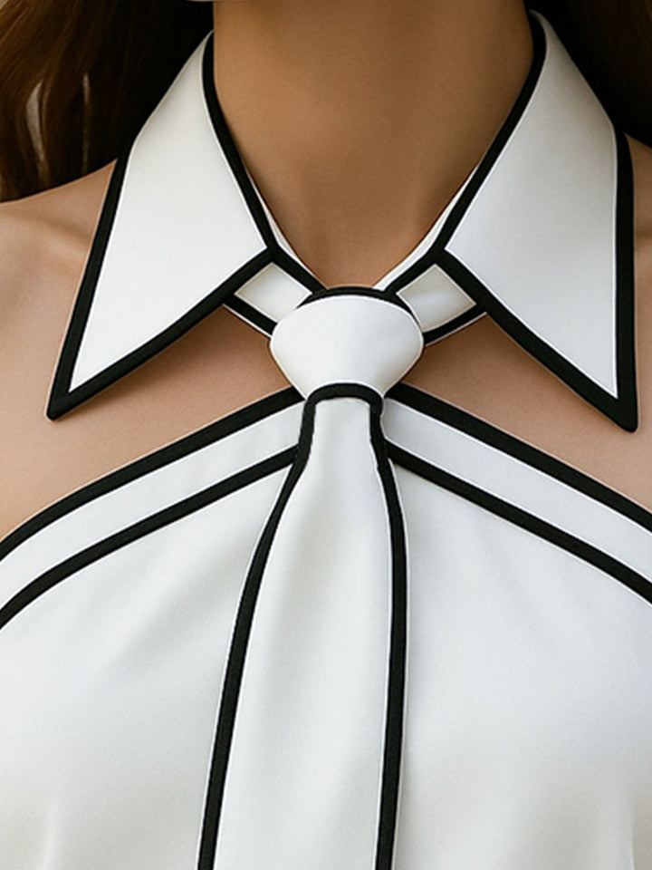 Luisa Sleeveless Halter Neck Blouse With Bold Contrast Trim