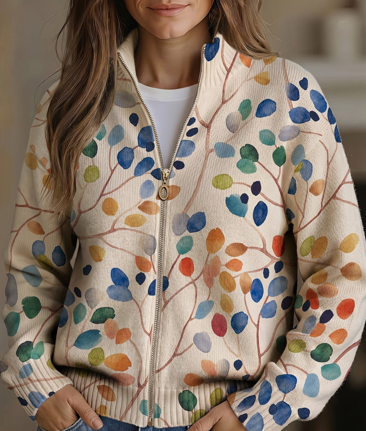 Rosemonde | Botanički Print Lišća Zip Kardigan