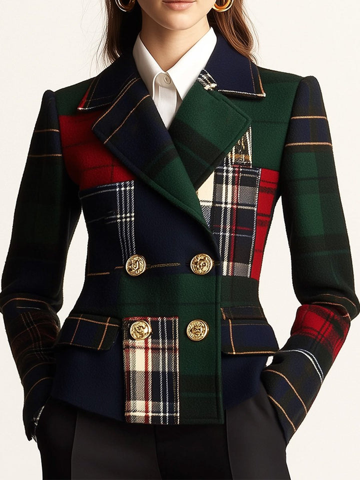 Zora Plaid Dvostruko Dugmadena Vuna Blazer sa Reverom