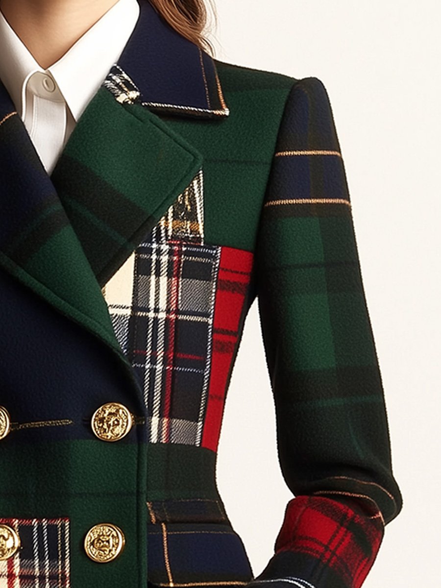 Zora Plaid Dvostruko Dugmadena Vuna Blazer sa Reverom